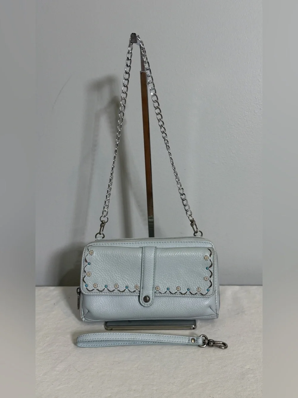 The Sak Light Blue Shoulder Bag Wristlet Wallet with Replacement Strap